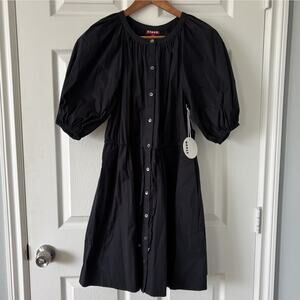 Staud Dress Black Vincenzo Puff Sleeve M NWT Medium Button Vacation Resort